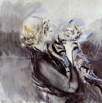  old Canvas - A Lady with a Cat genre Giovanni Boldini